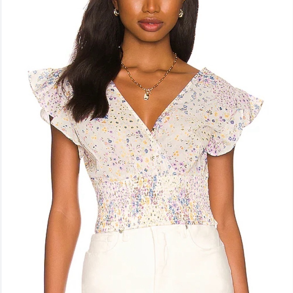 1. State Flutter Top in Patchwork Ditsy Size M